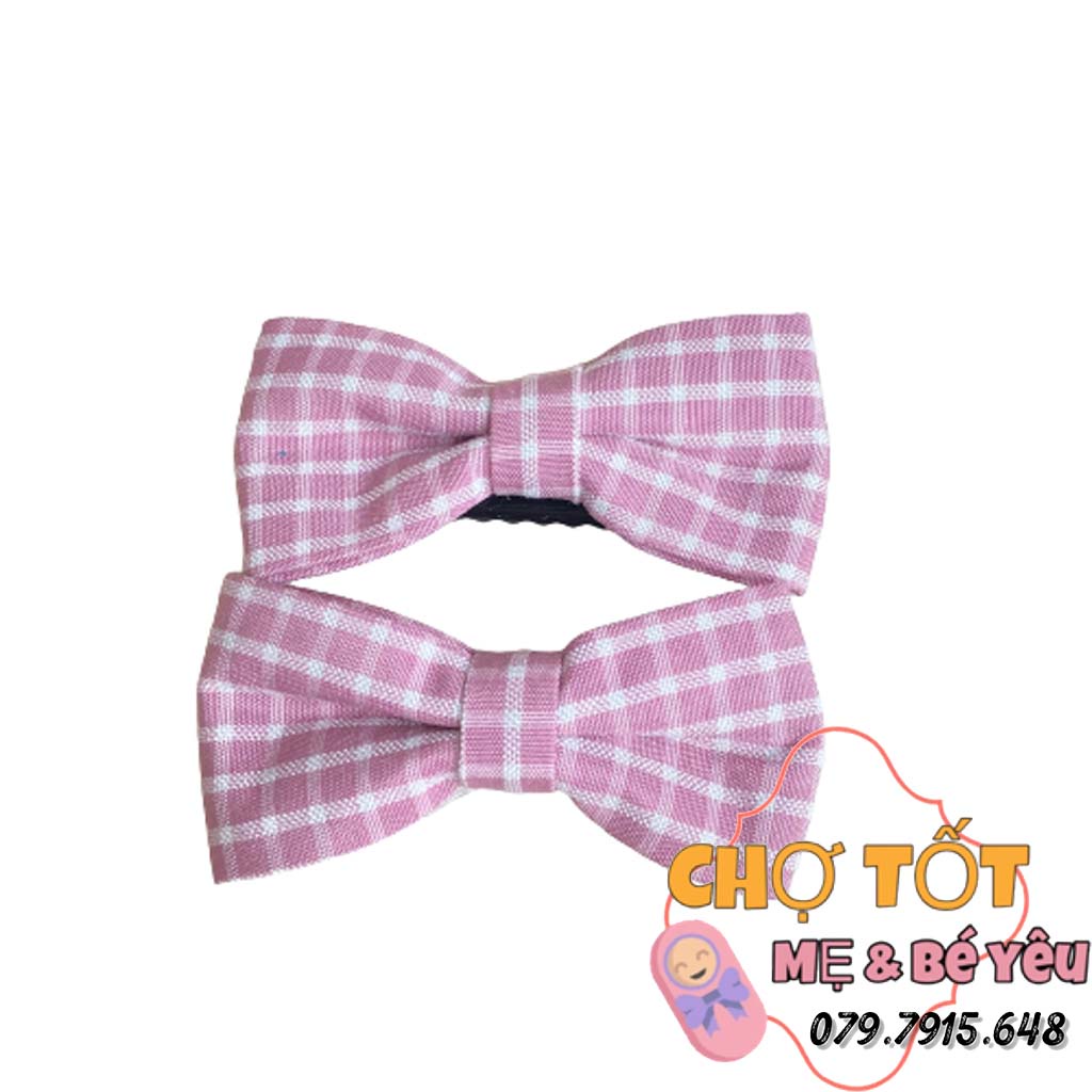 Kẹp tóc nơ bằng voan, vải caro mềm thời trang xinh xắn cho bé gái