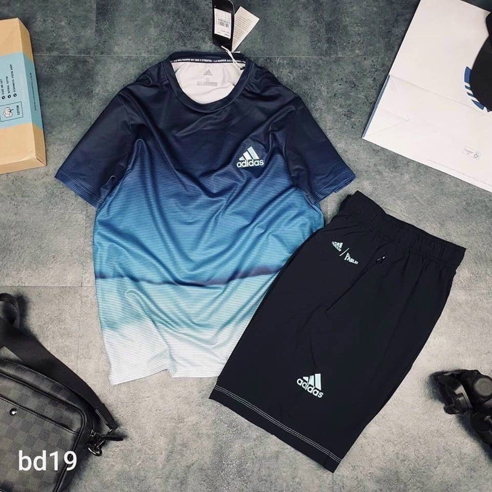 Bộ quần áo Thể Thao Nam Adidas Cộc tay chất liệu thun lạnh mềm mịn,co giãn 4 chiều, thấm hút mồ hôi