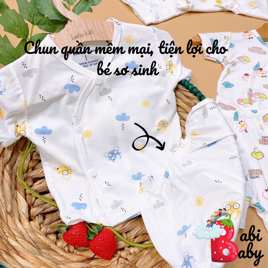 Quần áo sơ sinh ngắn tay BABI BABY cho bé trai bé gái mùa hè giá rẻ đồ sơ sinh cho bé LLK cộc cúc chéo