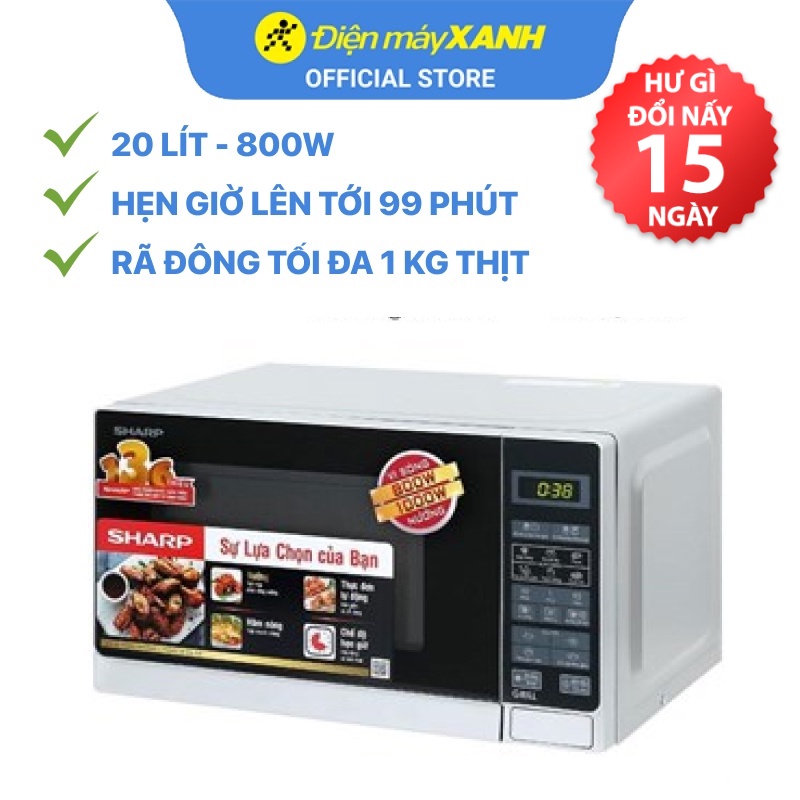 [Mã ELHADEV giảm 4% đơn 300K] Lò vi sóng có nướng Sharp R-G272VN-S 20 lít 800 W - Chính hãng BH 1 năm