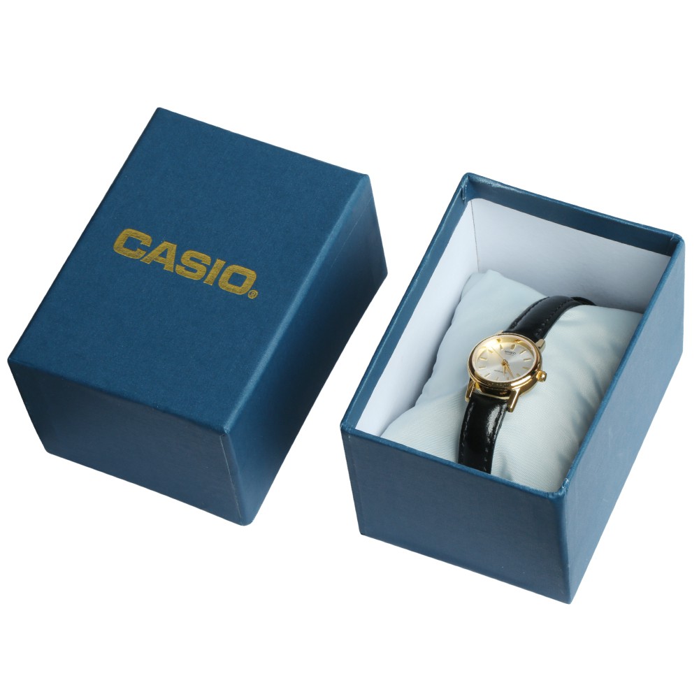 Đồng hồ Casio nữ dây da thể thao, mặt trắng viền vàng sang trọng, trẻ trung, chống nước WR30M đi bơi (LTP-1095Q-7A)