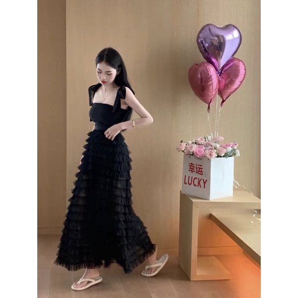 ( ADELLA ) Set áo dây buộc + chân váy xoè nhiều tầng sang chảnh new