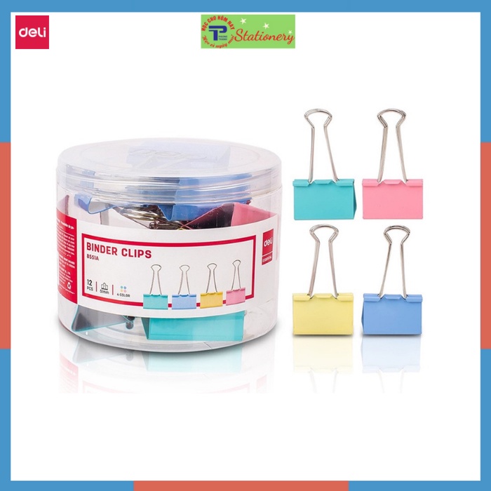 Kẹp bướm màu Deli loại 15mm,19mm, 25mm, 32mm, 41mm, 51mm chắc chắn và thuận tiện