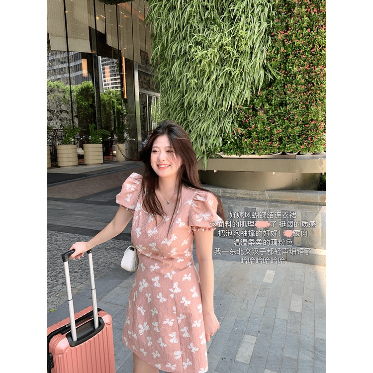 FORYOU / Pháp tay áo phồng tay áo lồng đèn cỡ lớn đầm eo nhỏ đầm đen hơi mập và gầy ZBZ018