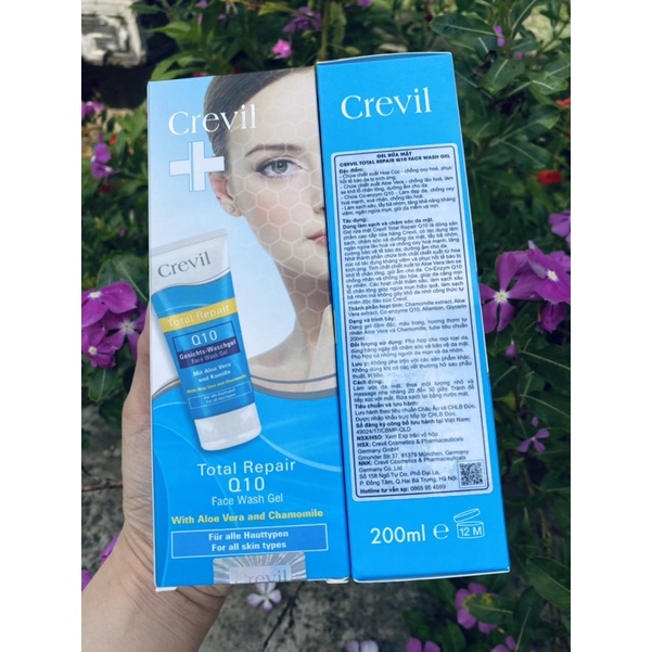 SALE   Gel Rửa Mặt CREVIL TOTAL REPAIR Q10 FACE WASH GEL 200ml Nhập Khẩu Đức