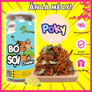 Khô bò sợi ngắn lá chanh hộp 300, thơm, đậm vị. Poky ăn vặt Hà Nội