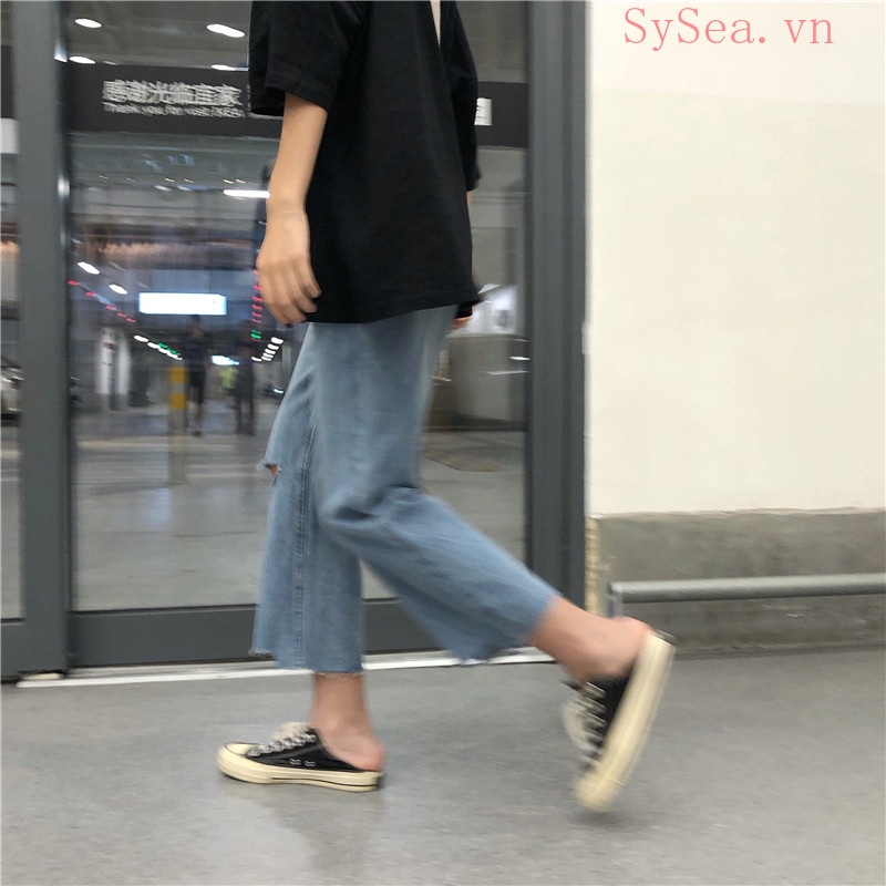 Quần Jeans Nữ Lưng Cao Ống Đứng Thời Trang Hàn