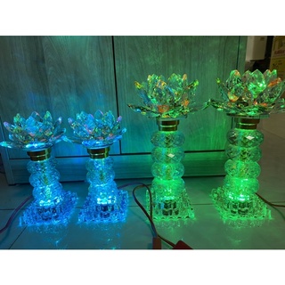 ĐÈN THỜ PHA LÊ HOA SEN CHÂU TRÒN (MỘT CẶP)