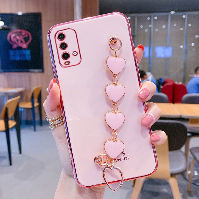 Ốp điện thoại có dây đeo màu tím/ xanh lá/ hồng thích hợp cho Xiaomi redmi note 9s redmi note 9 pro 4g