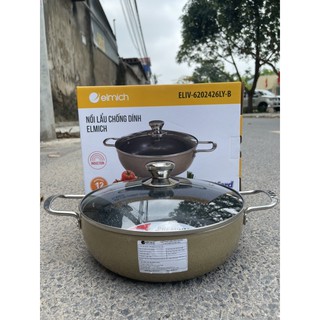 Nồi lẩu vân đá chống dính 26cm Elmich EDA-043 vung kính dùng bếp từ