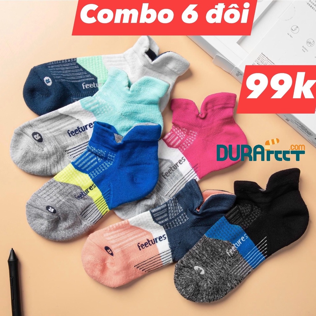 Combo 6 đôi - Tất cổ ngắn Feetures xuất Mỹ (màu ngẫu nhiên) - siêu bền, không dão, khử mùi, kháng khuẩn