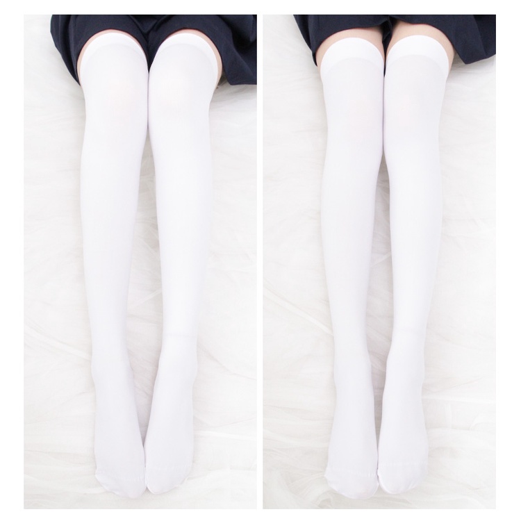 Tất đùi trắng thun/len học sinh siêu co dãn/ vớ dài qua gối