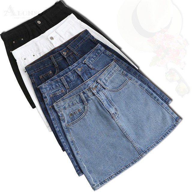 Chân Váy Denim Lưng Cao Thời Trang Hàn Quốc Dành Cho Nữ