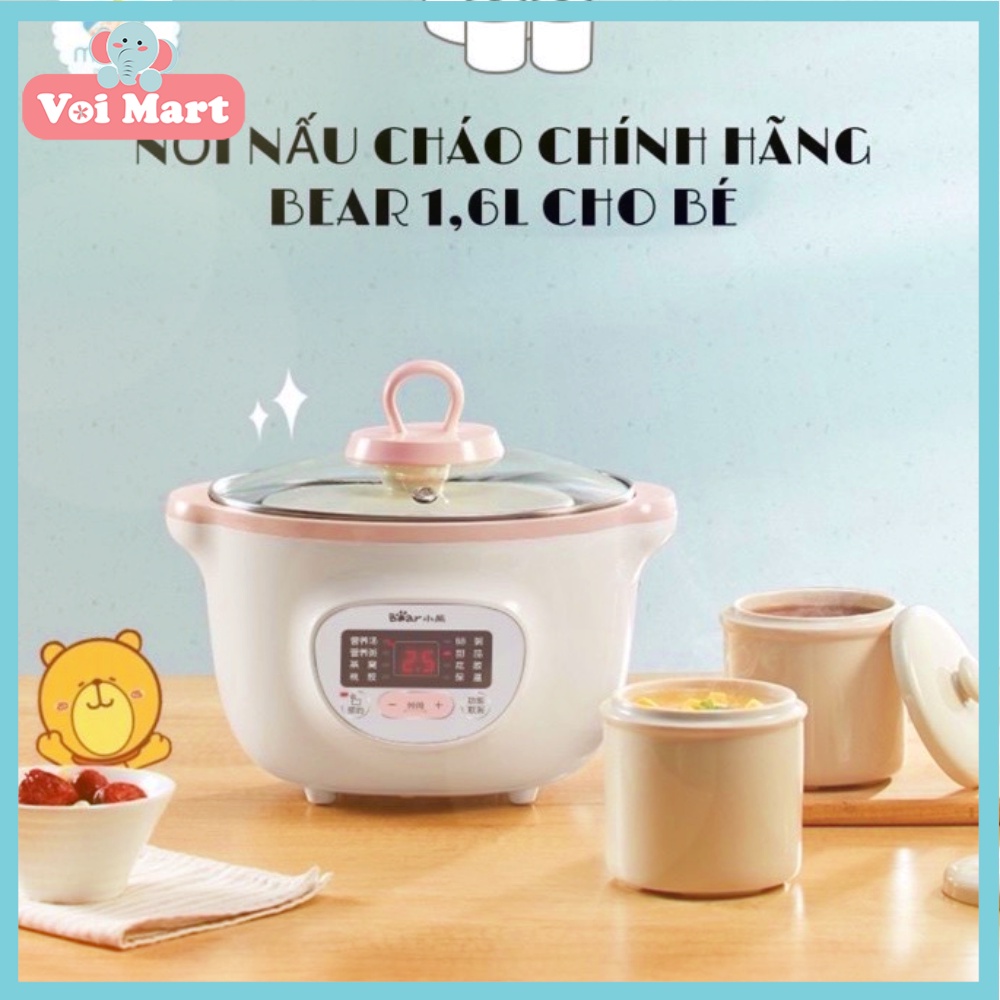 (BẢN QUỐC TẾ) Nồi Nấu Cháo Chậm Đa Năng Bear 1,6L, Nồi Ninh Hầm, Hấp Cách Thủy  (model Sube002)