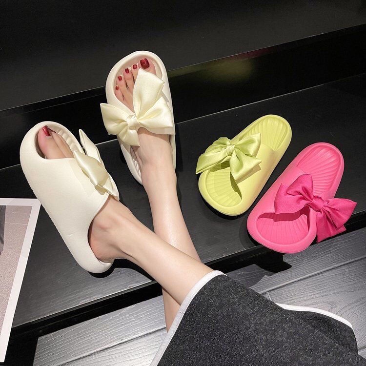 Dép đi trong nhà đế mềm đính nơ thời trang phong cách mùa hè