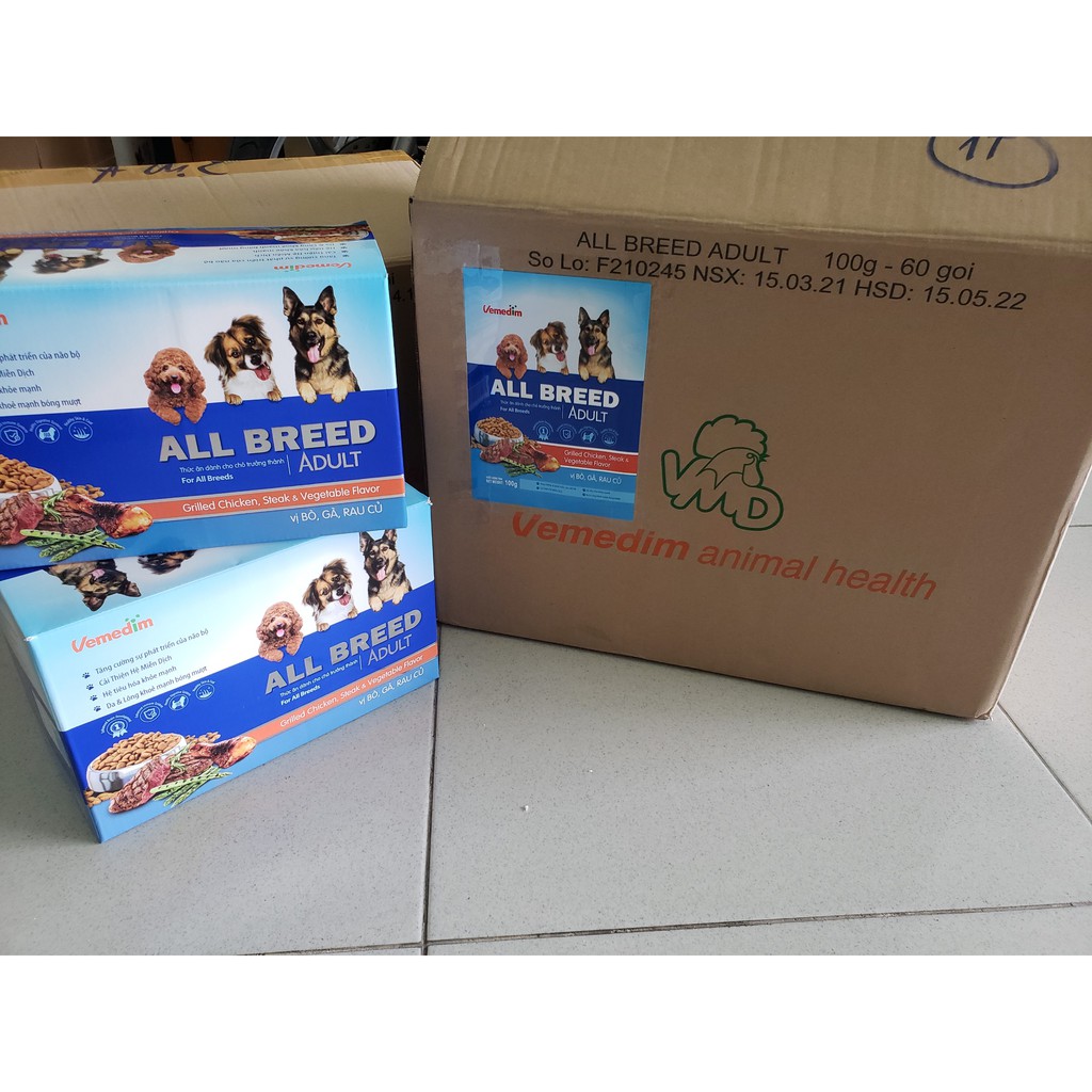 Hạt thức ăn cho chó ALL BREED ADULT VEMEDIM vị bò, gà và rau củ 500gr