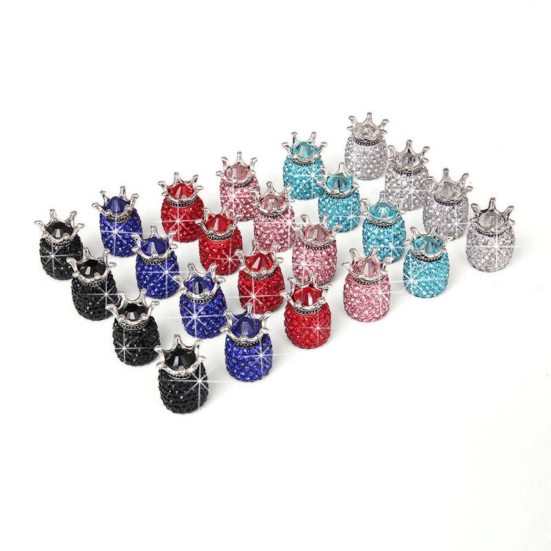 4PCs New Crown Valve Cap Creative Diamond Car Tire Cap Universal Modification Valve Core Cap Cover Female 1Reb