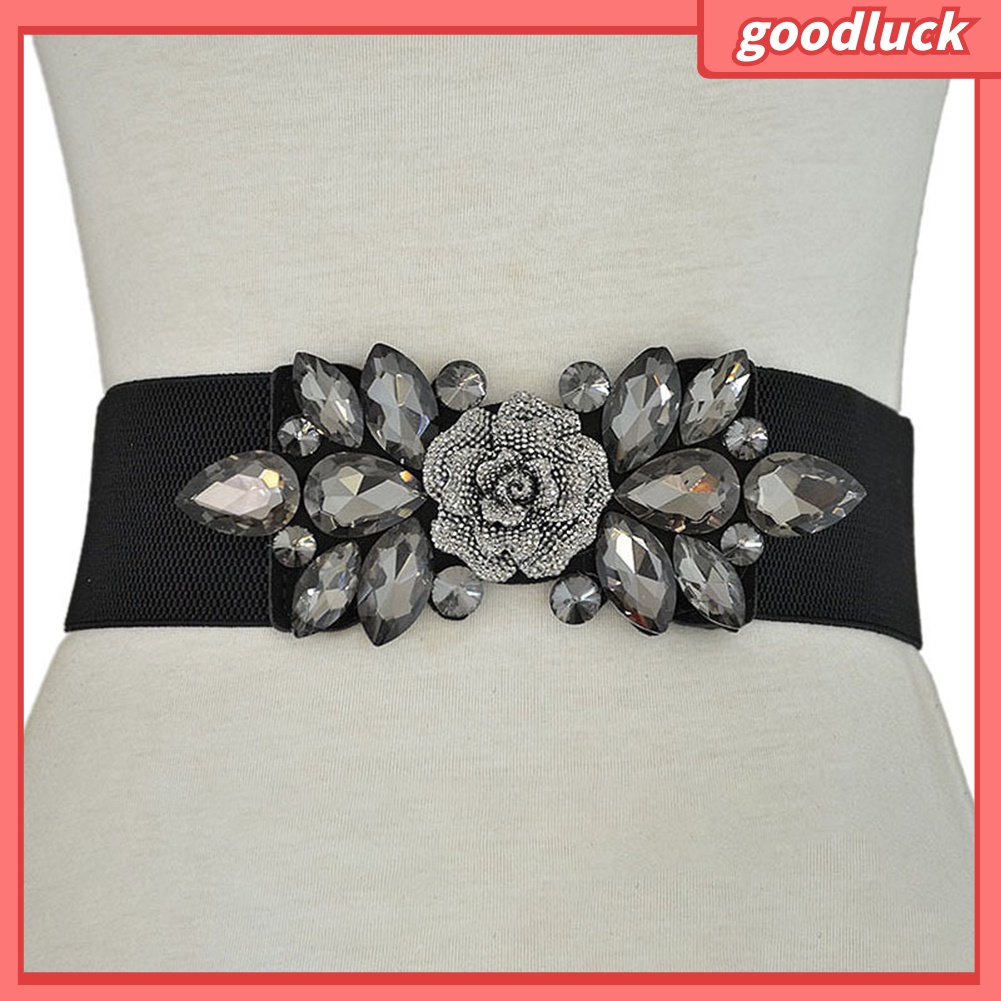 Thắt Lưng Nữ Bản Rộng Co Giãn Mặt Hoa Đính Đá Thời Trang
