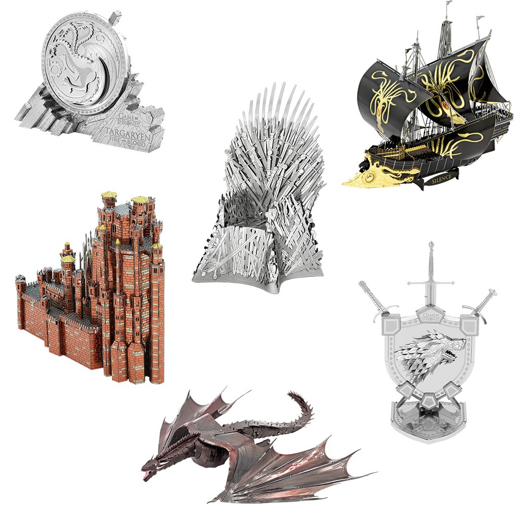Mô Hình Kim Loại 3D Lắp Ráp Ngôi Báu Sắt, Red Keep, Tàu Silence, Stark Sigil, Targaryen Sigil, Rồng Drogon