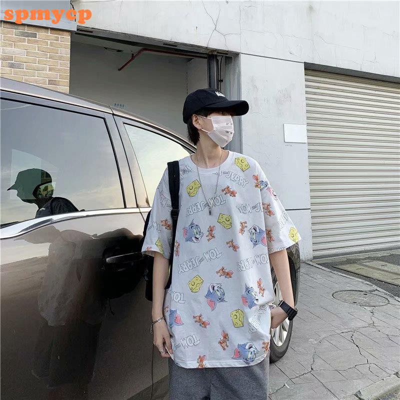 Áo Thun Tay Ngắn In Hoạt Hình Mèo Chuột Dễ Thương Cho Nam Size S-5xl