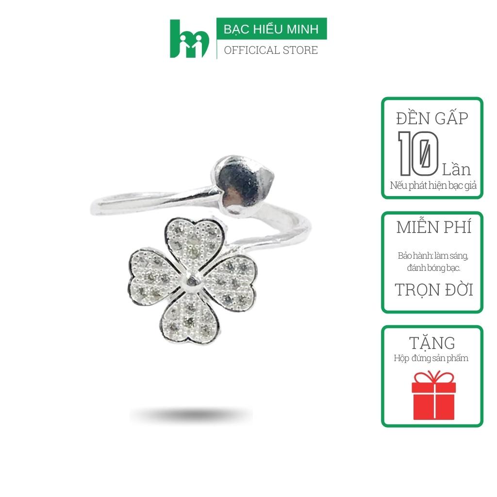 Nhẫn Nữ Bạc Hiểu Minh NU384 Trái Tim Và Cỏ 4 Lá May Mắn Bảo Hành Vĩnh Viễn