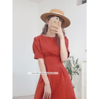 Váy đầm tay bồng dáng dài đai eo