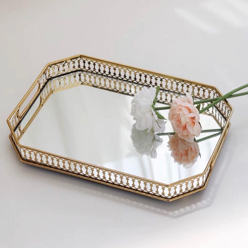 Khay Tráng Gương,Khay Decor Kim Loại Đựng Mỹ Phẩm Trang Sức