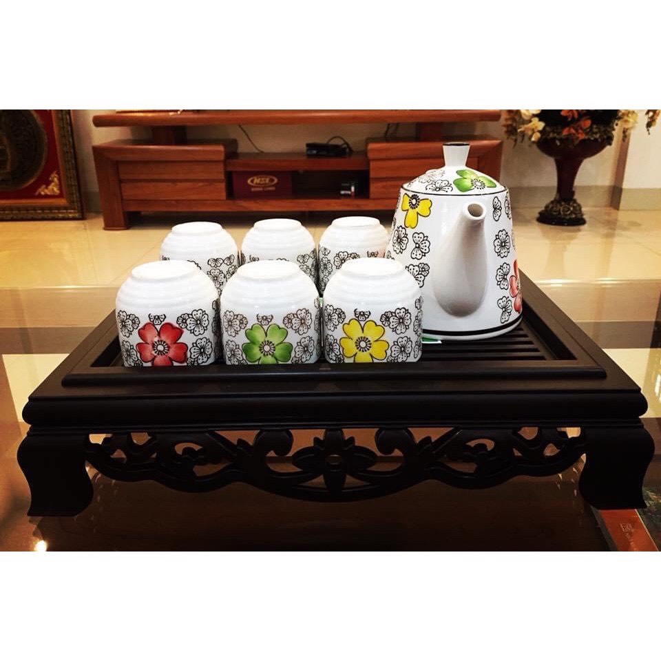 Khay Trà Đựng Ấm Chén Song Long Cao Cấp ( Size Trung & Size Đại ), có chân, khay tròn, CORBIN_STORE