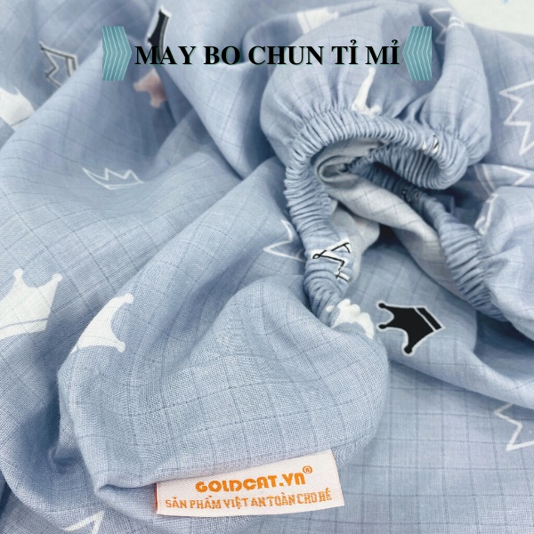 Ga Chun Bọc Đệm Cũi Cho Bé Goldcat Chất Liệu Cotton Sợi Tre Siêu Mềm Mịn, Bo Chun Ôm Đệm, Kích Thước Đa Dạng