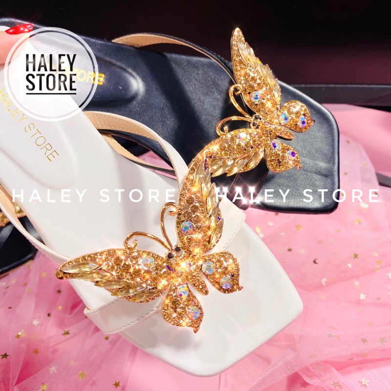 Dép nữ HALEY STORE kẹp bệt xỏ ngón quai A dây mảnh đính b/ướm ong đá xoàn pha lê phale thời trang mới rẻ bền đẹp