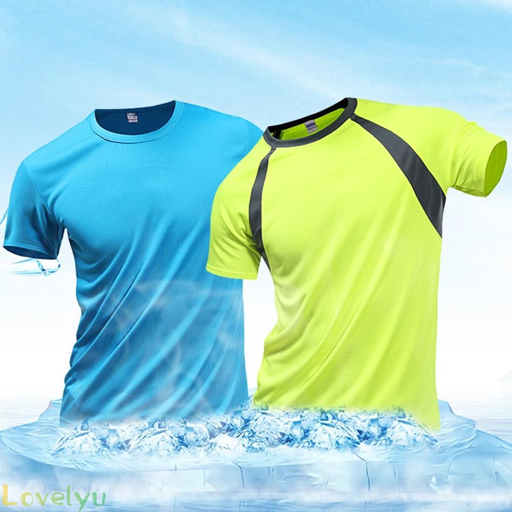 【LOVELYU】Men Breathable T-Shirt Quick Dry Athletic Wicking Cool Running Gym Sports Tops 100% brand new and high quality【Good Quality】
