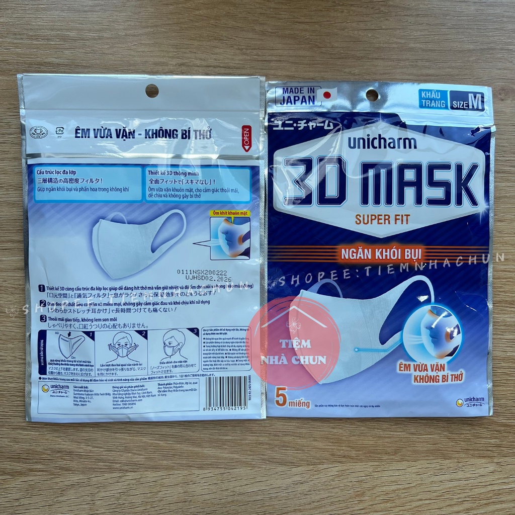 Khẩu Trang Unicharm 3D Mask Super Fit Ngăn Khói Bụi Gói 5 Miếng Size M 🔥