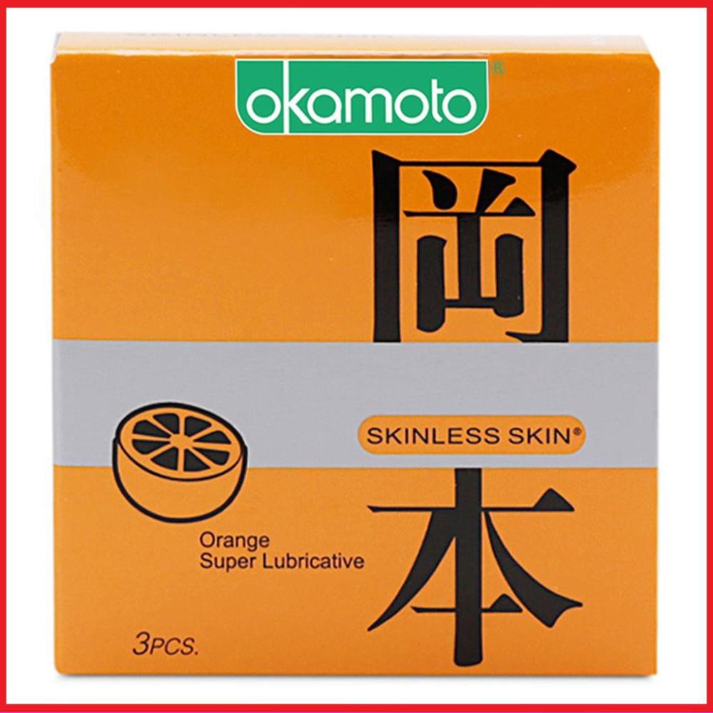 [BCS CHÍNH HÃNG] [ Combo 2 hộp ] Bao Cao Su Okamoto Skinless Skin Orange Lubricated Hương Cam Hộp 3 Cái