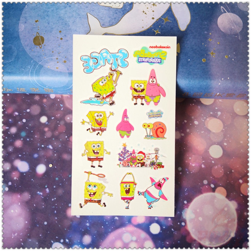 Miếng xăm dán tạm thời mini không thấm nước in hoạt hình Spongebob Squarepants