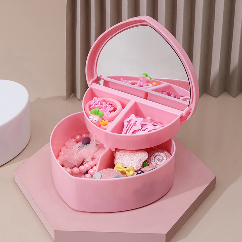 Hộp Đựng Đồ Trang Điểm / Kẹp Tóc / Trang Sức Hình Trái Tim Màu Trắng / Hồng Xinh Xắn