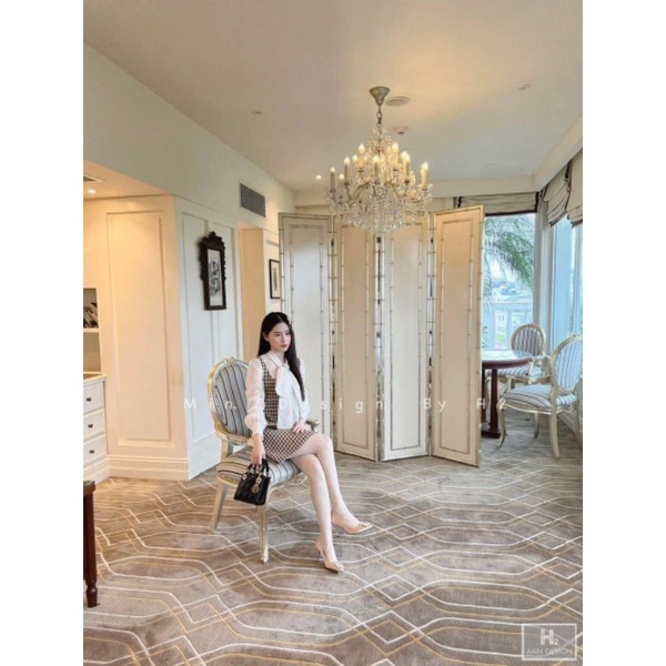 VÁY DẠ ZICZAC NƠ CỔ PHA TƠ