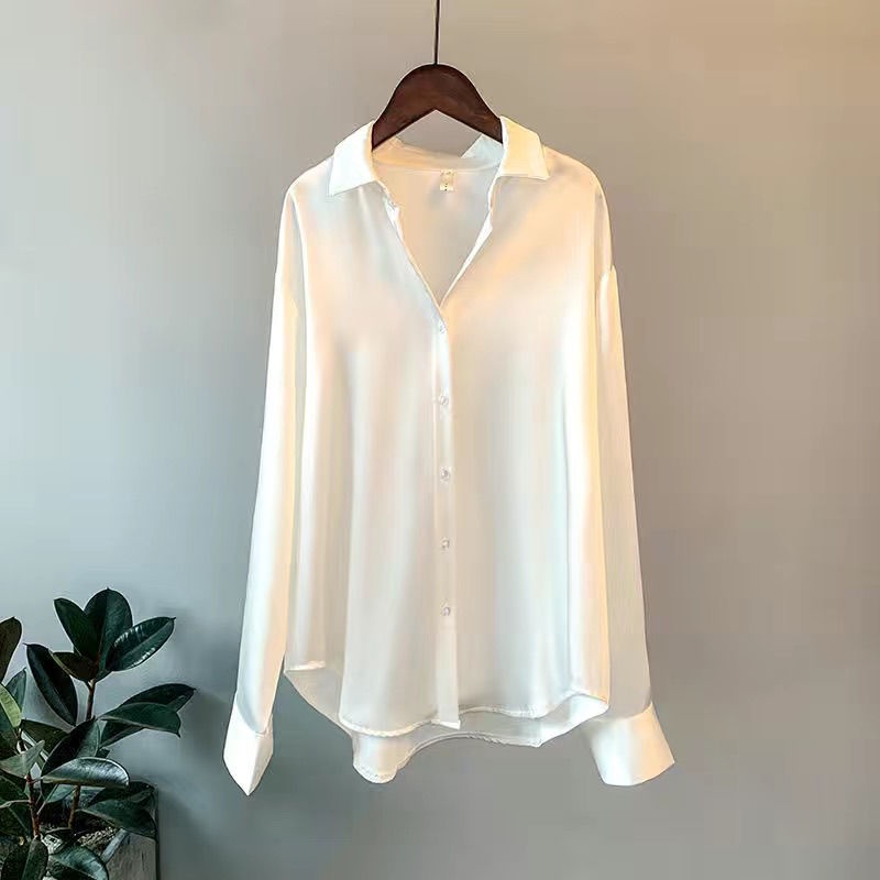 Áo Sơ Mi Tay Dài Form Rộng Chất Liệu Satin Kiểu Dáng Mới