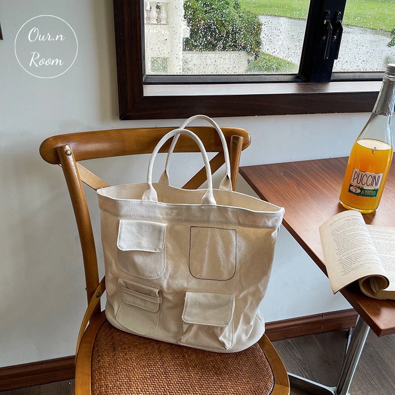 [CÓ SẴN] TÚI TOTE CANVAS HỌA TIẾT 4 TÚI NHỎ PHONG CÁCH HÀN QUỐC