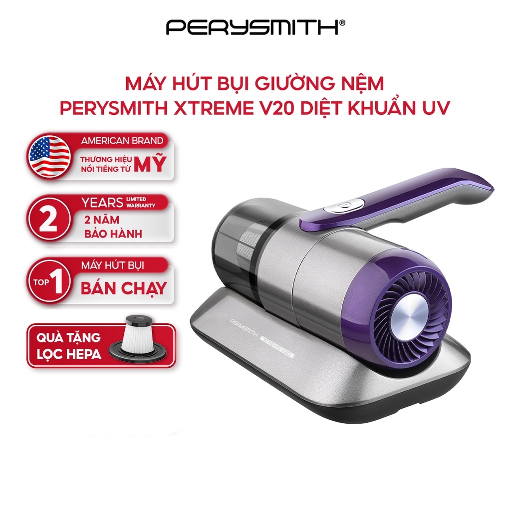 Máy hút bụi giường nệm không dây cầm tay PerySmith XTREME V20, Diệt khuẩn UV, Lực hút mạnh 12000PA, Bảo hành 24 tháng