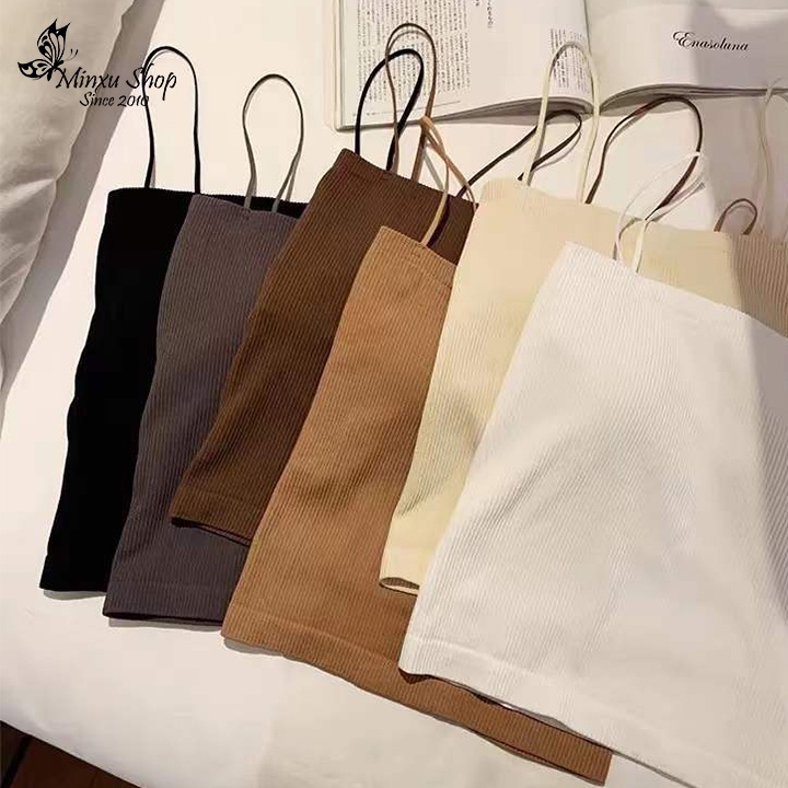 Áo bra 2 dây không gọng chất vải gân tăm có đệm ngực co giản tốt, vải đanh mềm mịn Minxu Shop mã BR1808