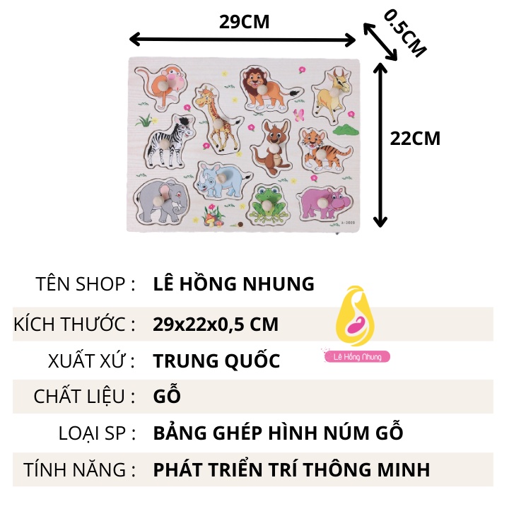 Đồ chơi xếp hình cho bé bằng gỗ bảng ghép hình núm gỗ DC001