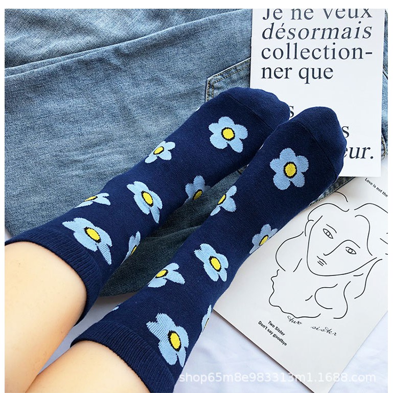 Vớ hoa CỔ CAO giữa bắp chân - dòng unisex có sẵn.