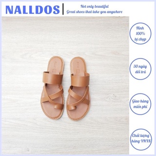 Dép xỏ ngón quai chéo bản ngang NALLDOS  Quai da Microfiber đế thấp TPR 4 màu ( Đen, Trắng, Bò, Xám)