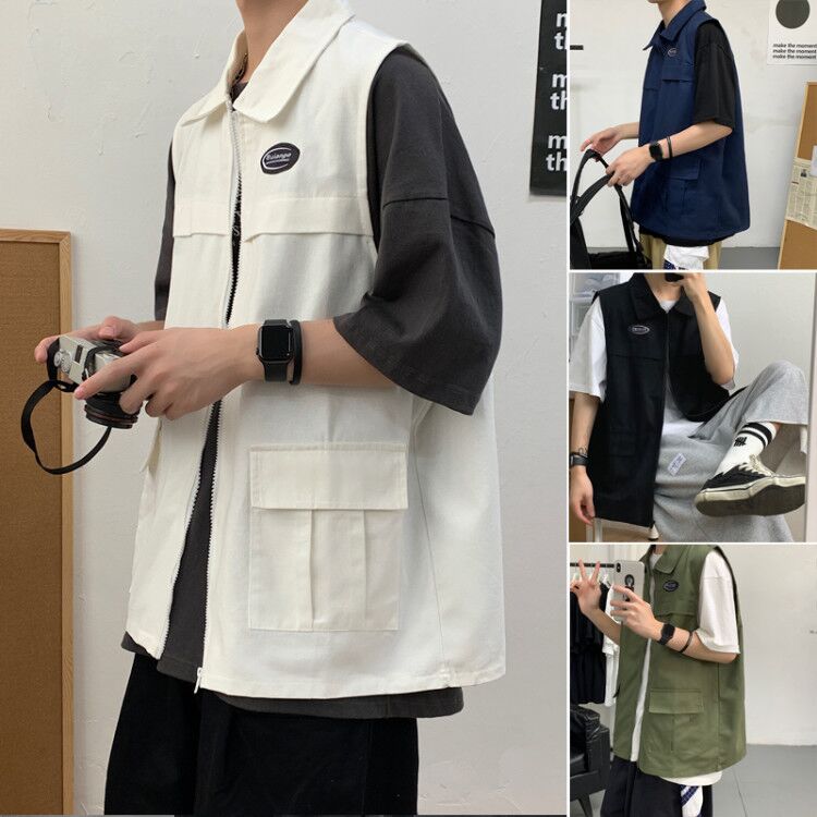 Áo Khoác Cộc Tay Có Túi Vintage Cho Nam