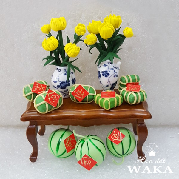 Set Tết-Mô Hình Chậu Cúc Vạn Thọ 1/12