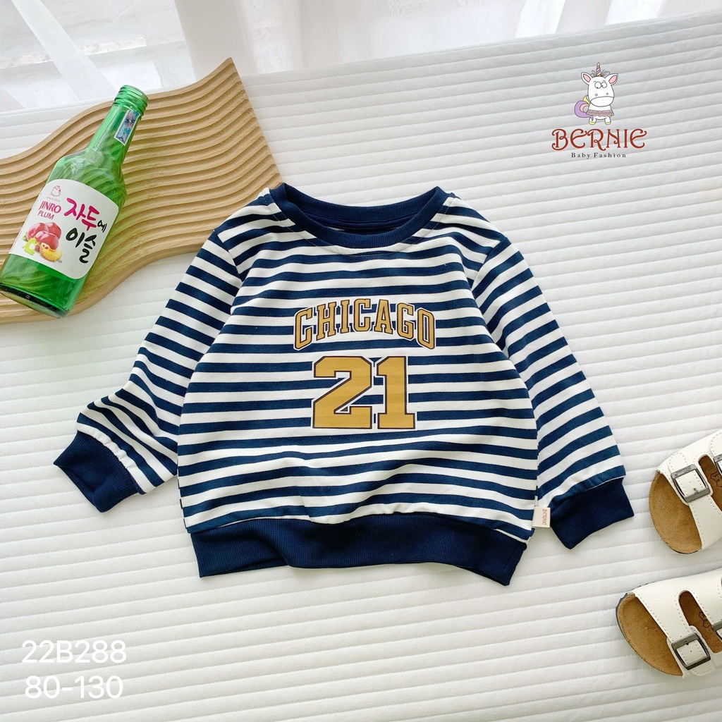 Bộ bé trai thu đông dài tay hoạ tiết kẻ cá tính, bộ thun bé trai tay dài Bernie