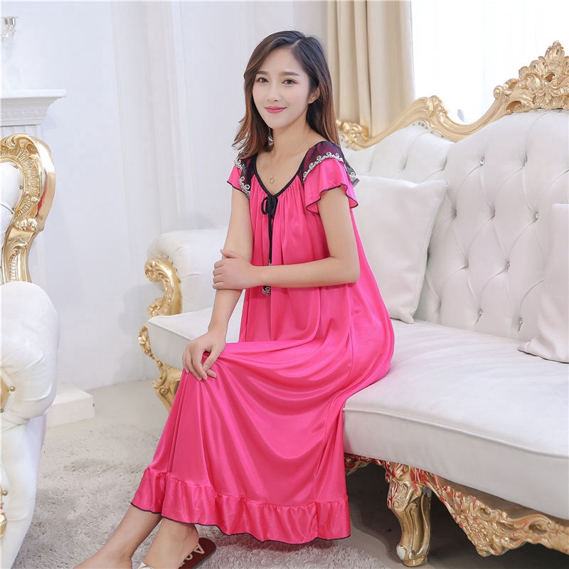 Đầm ngủ vải satin dáng dài phong cách quyến rũ cho nữ