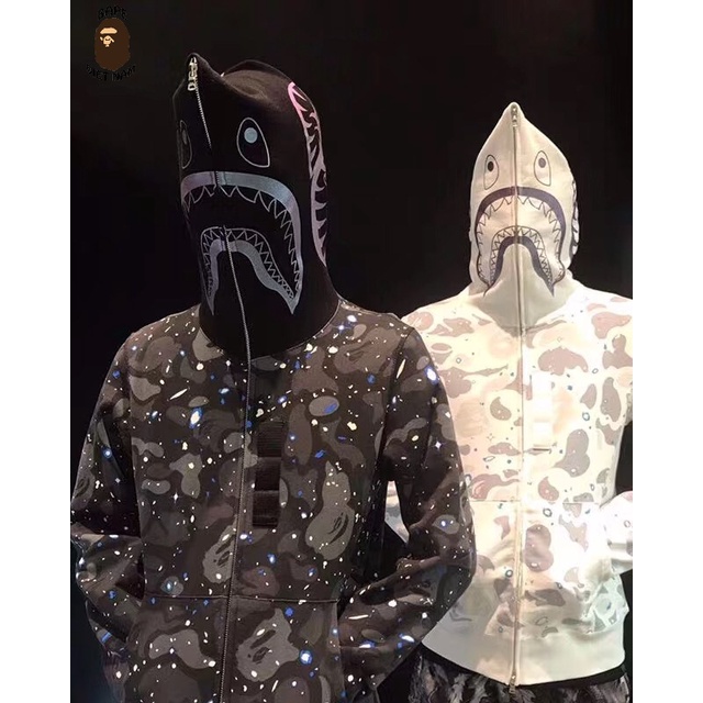 Áo Jacket Bape Shark Galaxy SS2022, Áo Hoodie Bape Cá mập fullzip 2 màu Đen, Trắng BapeVN