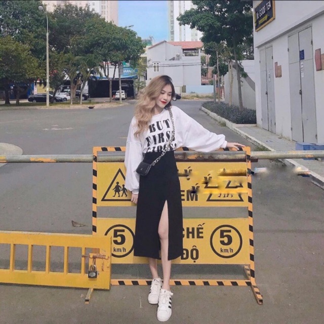 Chân váy midi xẻ vạt, chân váy nữ chữ a dáng dài xẻ đùi dáng ulzzang hàn quốc