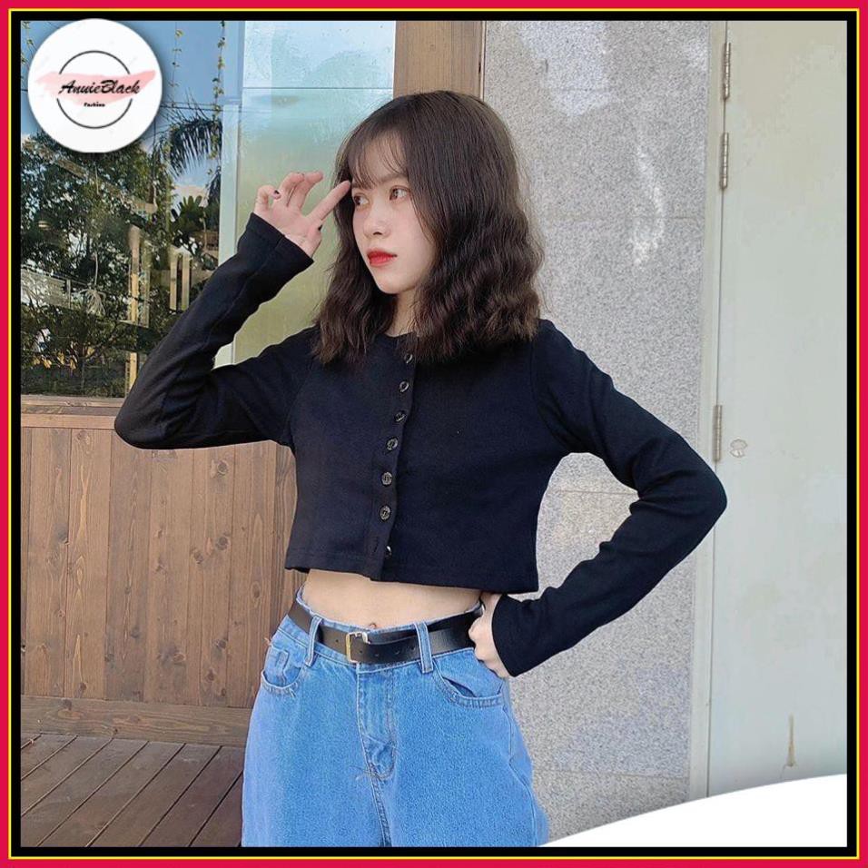 [Mã  ANUI20 hoàn 20k xu đơn 0đ] Áo Cardigan Dáng Lửng Dài Tay 🦋 Áo Croptop Thun Xước Cúc Ngực 4 Màu 🦋 AB